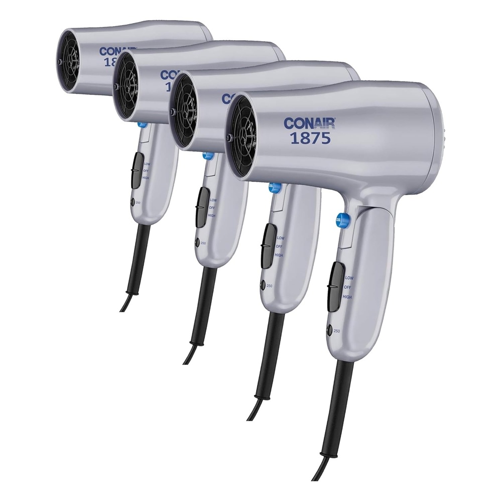 image:imageConair Compact Hair Dryer Travel Blow Dryer Folding Hair Dryers for Women 1875W Travel Hair Dryer Lightweight Hairdryer Dual Voltage Hair Dryer for World Travel 2 Heat2 Speed Cool Shot Grey1 Count Pack of 4