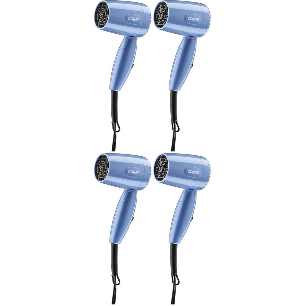 image:imageConair Compact Travel Dual Voltage Hair Dryer Compact 1600W travel blow dryer with folding handle and dual voltage for all hair types Blue Model 124NL1600 Watt Pack of 4