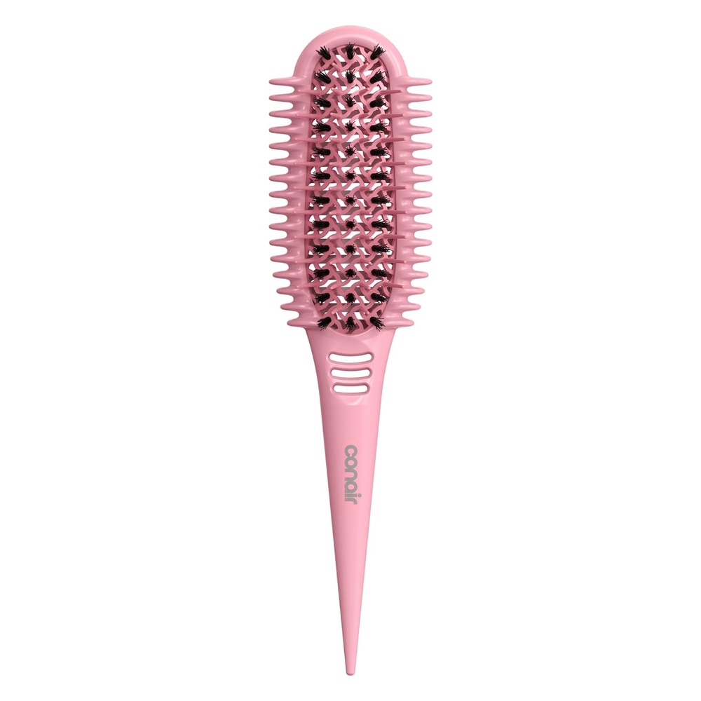 image:imageConair Curl Define Pro Detangler Brush for Curly Hair Dual Vents with Continuous Grooves Mixed Bristles for FrizzFree Detangling Smoothing and Curl Definition For Shorter Hair with Tight CurlsPink