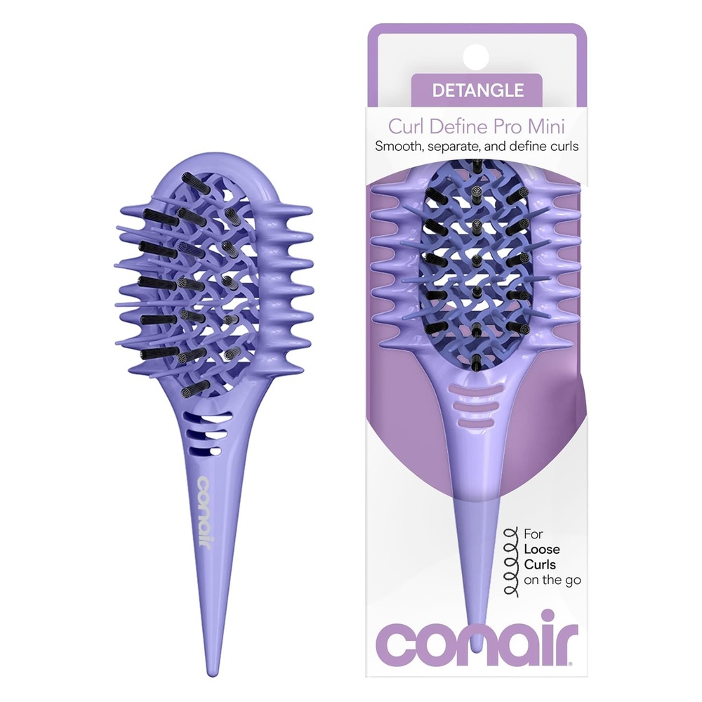 image:imageConair Curl Define Pro Mini Detangler Brush for Loose Curls DualVent Design Curl Defining Brush with Continuous Grooves Mixed Bristles for FrizzFree Detangling Smoothing and Definition PurplePurple