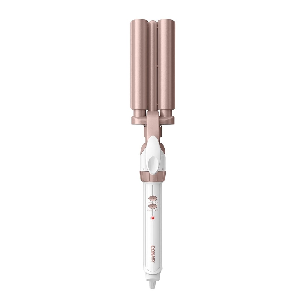 image:imageConair Double Ceramic 3 Barrel Curling Iron Triple Barrel Waver Hair Tool Creates Deep Continuous Waves Hair Curler for All Hair Lengths WhiteRose Gold1 inch