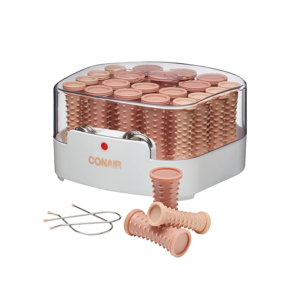 image:imageConair Double Ceramic Hot Rollers for Long Medium and All Hair Hair Curler Hair Roller Clips Included 12 inch 34 inch and 1 inch RollersTan