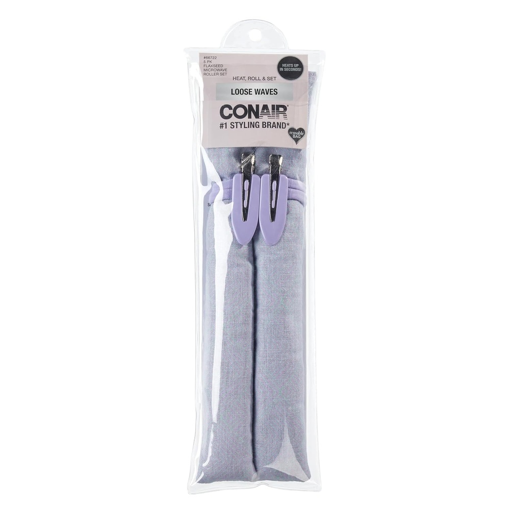 image:imageConair ExtraLong Microwave Hair Curlers Flaxseed Hair Rollers for Women Provide Curls and Waves Microwave for Quick Styling 5Piece Set with Reusable Bag