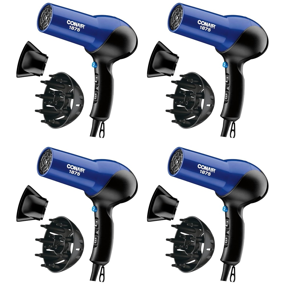 image:imageConair Fast Dry Lightweight Hair Dryer Powerful 1875W motor for thick and coarse hair includes diffuser amp concentrator attachments BlueBlack 146NXL3 Piece Set Pack of 4