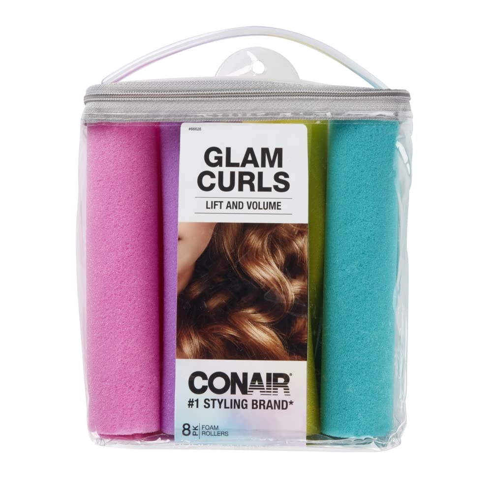 image:imageConair Foam Hair Rollers Heatless curls Foam Rollers Hair Rollers Loose Hair Curlers in Assorted Sizes 8 Count wstorage caseAssorted Colors