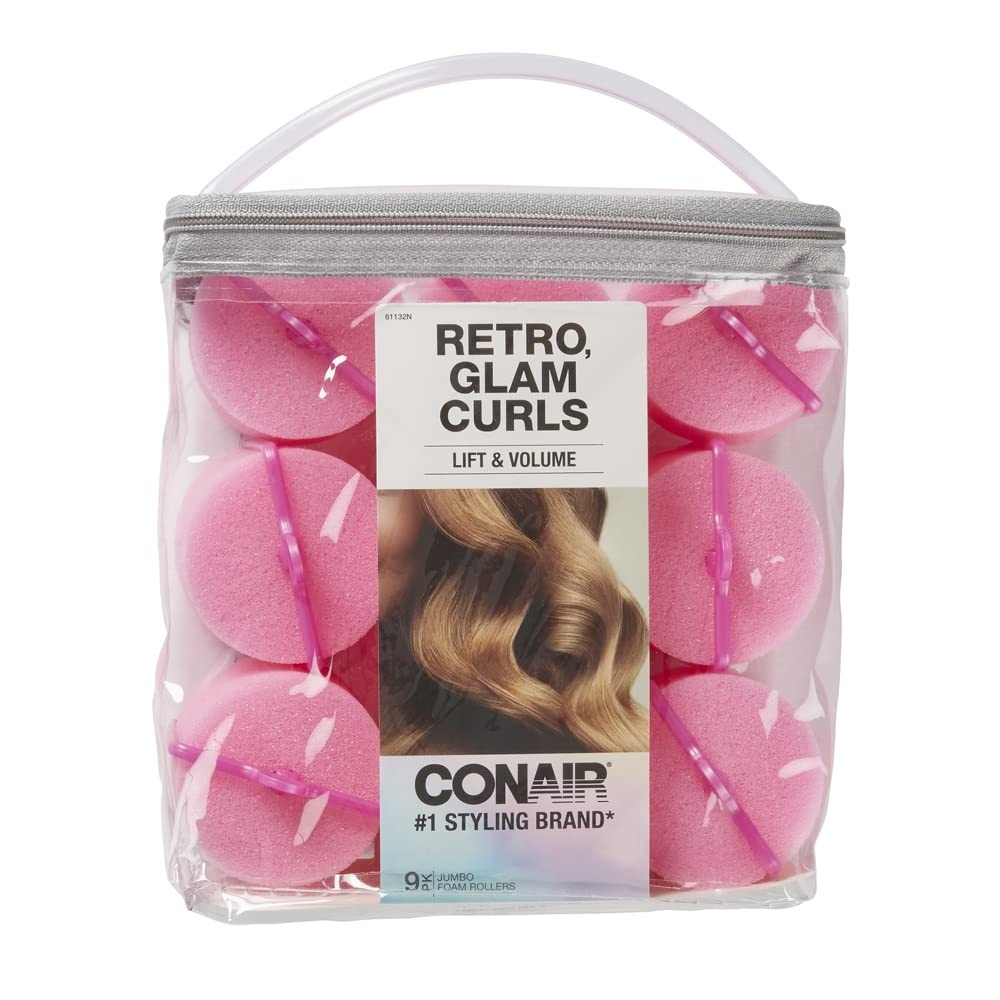 image:imageConair Foam Hair Rollers Heatless curls Foam Rollers Hair Rollers Loose Hair Curlers in Assorted Sizes 8 Count wstorage casePink