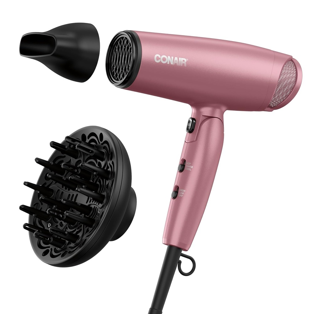 image:imageConair Hair Dryer with Diffuser and Folding Handle 1875W Travel Blow Dryer with Concentrator Radiance Boost with NanoQuartz Ceramic for Less Frizz More Shine and Silky Hair Dusty Rose