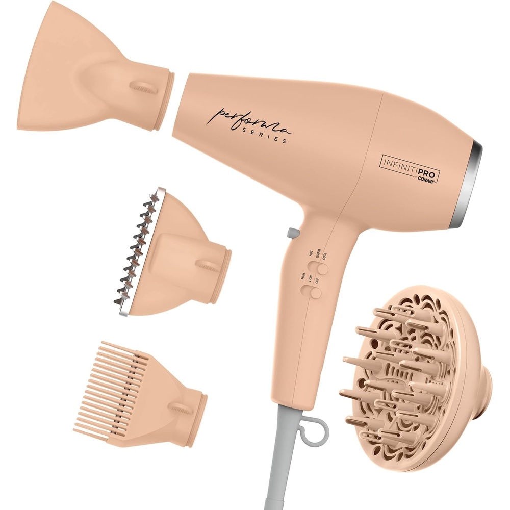 image:imageConair Infiniti Pro Hair Dryer with Diffuser plus 3 Other Attachments Performa Series Hair Dryer Blow Dryer with Professional Performance Motor Blush PinkBlush Pink