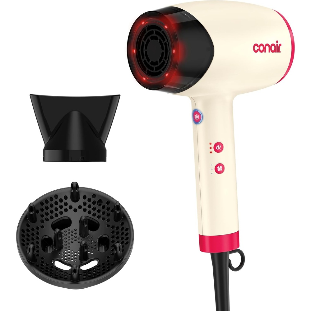 image:imageConair InfinitiPRO Infrared Hair Dryer with Dual Ionic Conditioning Includes Diffuser amp Concentrator Fast Drying Blow Dryer for Frizz Reduction 3 HeatSpeed Settings White 1999