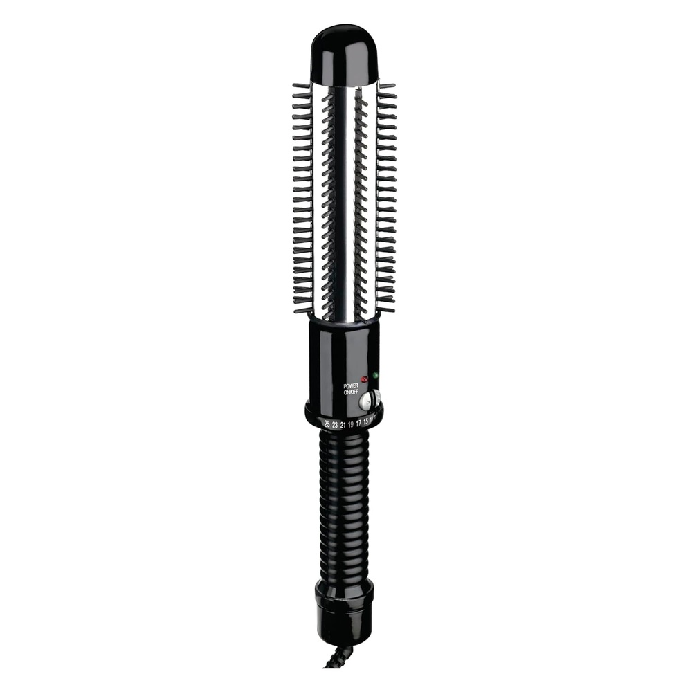 image:imageConair Instant Heat In Curling Iron Brush  Smart Tech in hot brush with nylon bristles for curls on short hair textures BlackSilver BC84GNR11Black