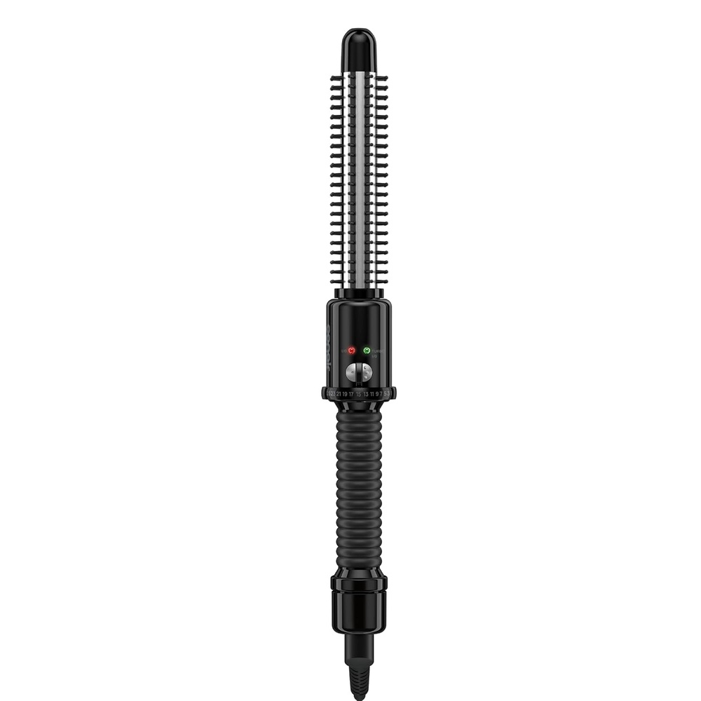image:imageConair Instant Heat In Curling Iron Brush Smart Tech in hot brush with nylon bristles for curls on short hair textures BlackSilver BC84GNR11BlackSilver