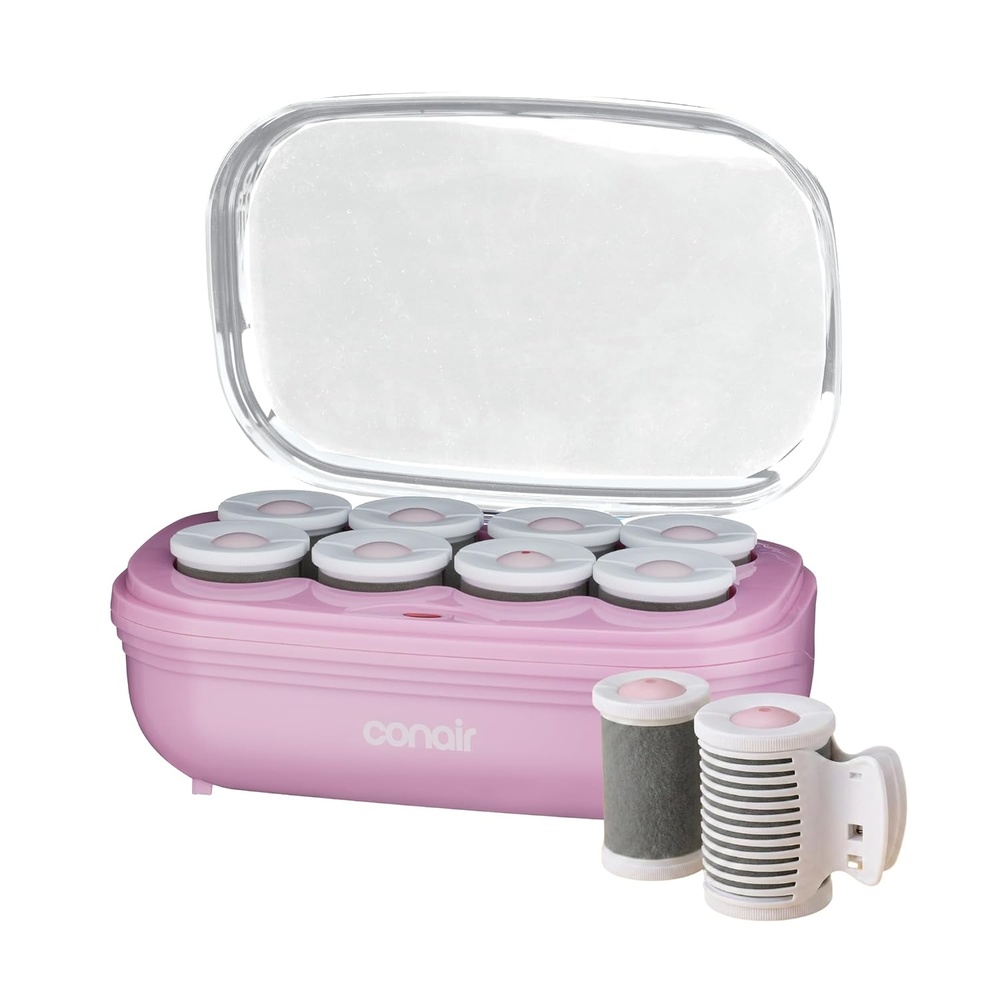 image:imageConair Jumbo Hot Rollers Hair Setter Ceramic Flocked 2Inch Rollers 8Piece Set for Voluminous Curls Soft Waves Bouncy Body Pink CHV28AMZPink
