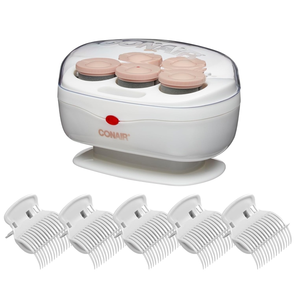 image:imageConair Jumbo Hot Rollers Hair Setter Ceramic Flocked Fast Heating for Voluminous Curls and Waves 5Piece White TS7LPink White