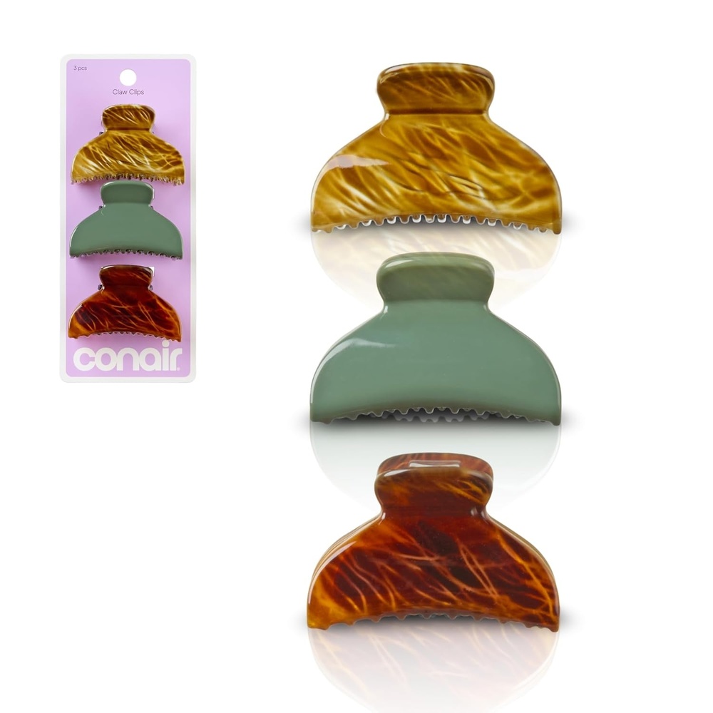 image:imageConair Luxe Assorted Claw Clips 3PK NoSlip Grip Hair Clips for Women Cute Hair Clips for Extra Hold For All Hair Types amp Textures Strong Conair Claw Clips Mixed Solid amp Tortoise PrintMultiColor