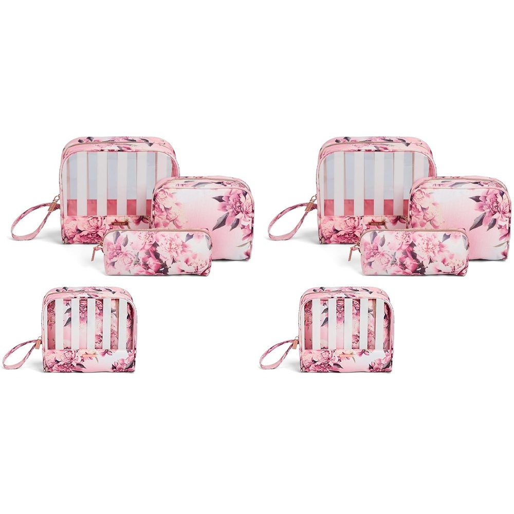 image:imageConair Makeup Bag Cosmetic Bag Great for Makeup Brushes or Cosmetics Perfect Size for Purse or CarryOn 3 Piece Set in Pink Floral PrintRayas blancasflores rosadas
