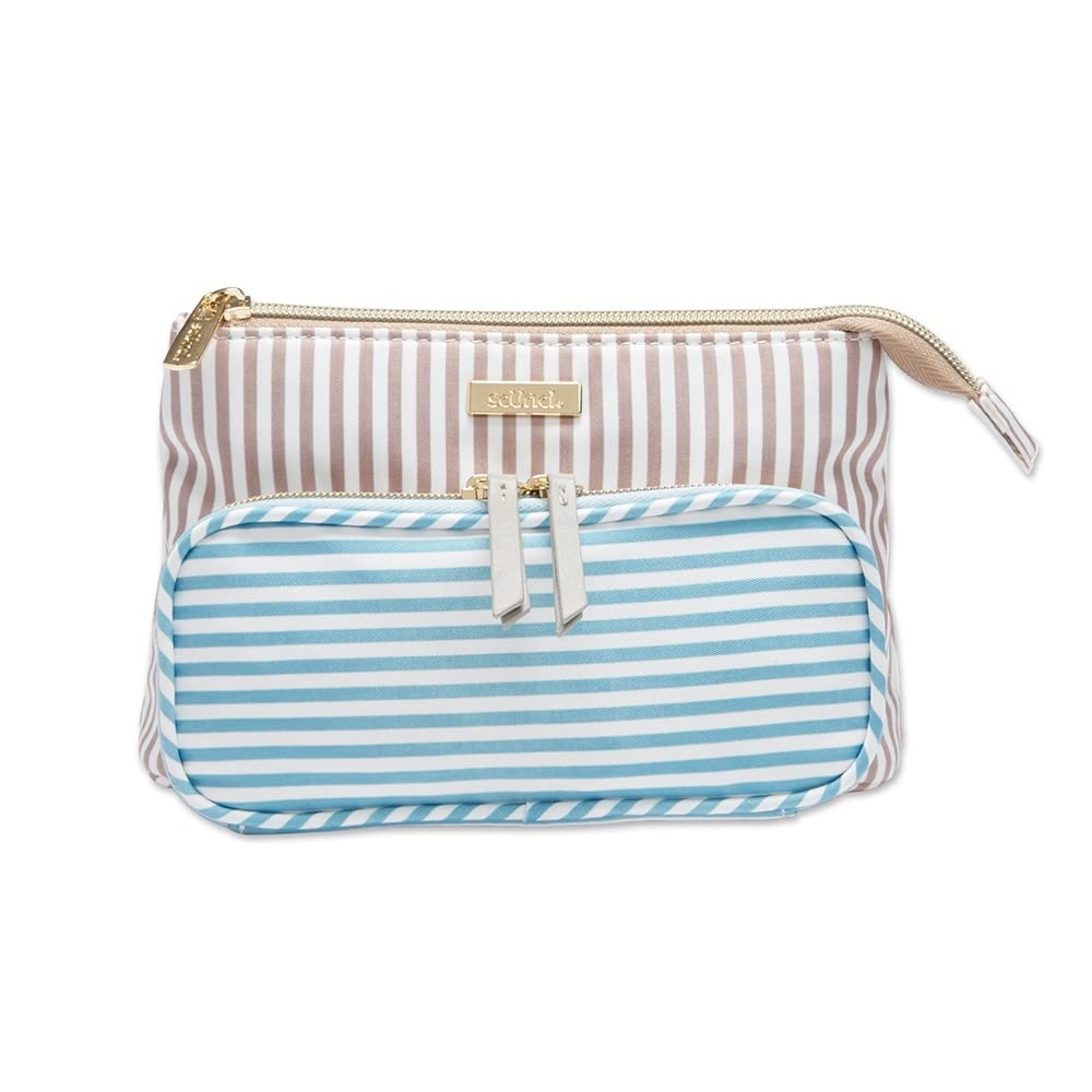image:imageConair Makeup Bag Cosmetic Bag Great for Makeup Brushes or Cosmetics Perfect Size for Tote Bag or CarryOn Organizer Shape in Blue and Tan Stripes