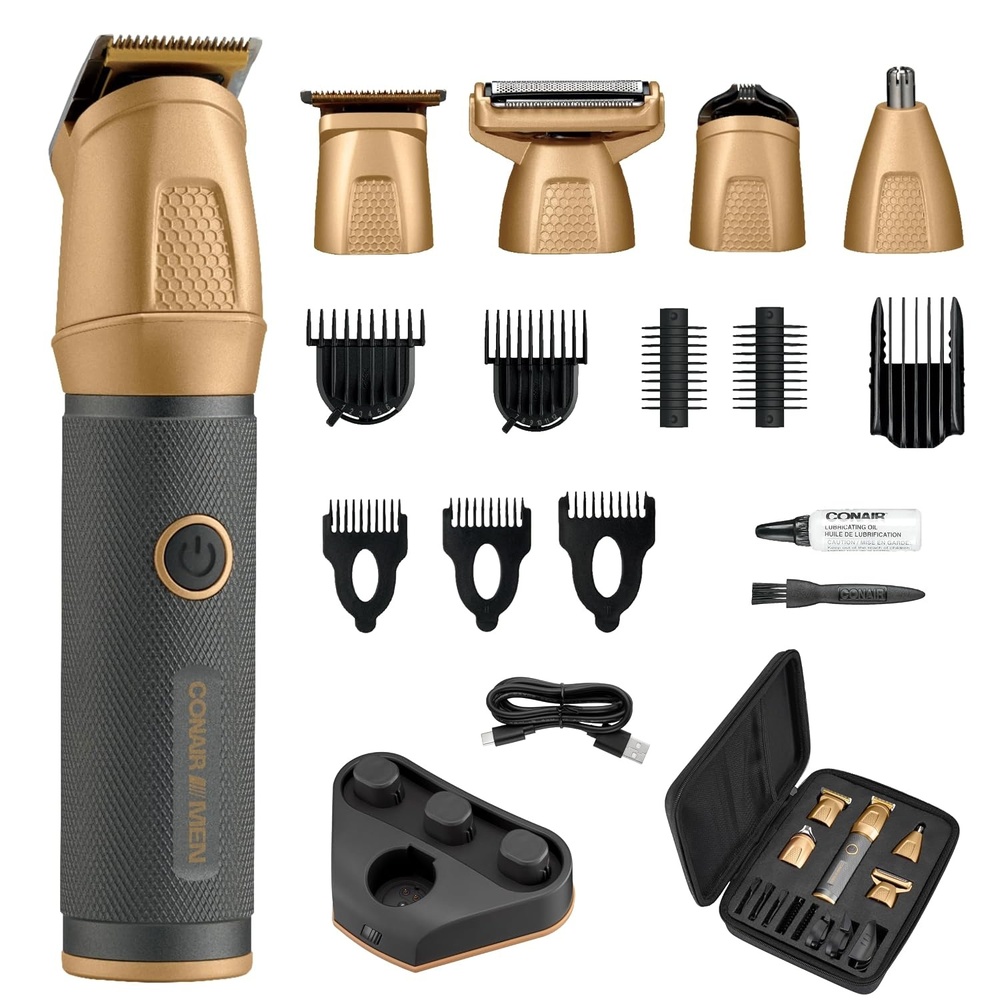 image:imageConair Men AllinOne Trimmer for Men Nose Hair Beard Mustache Body Hair Trimmer 19 Piece Mens Grooming Kit for Manscaping Showerproof RechargeableGrey