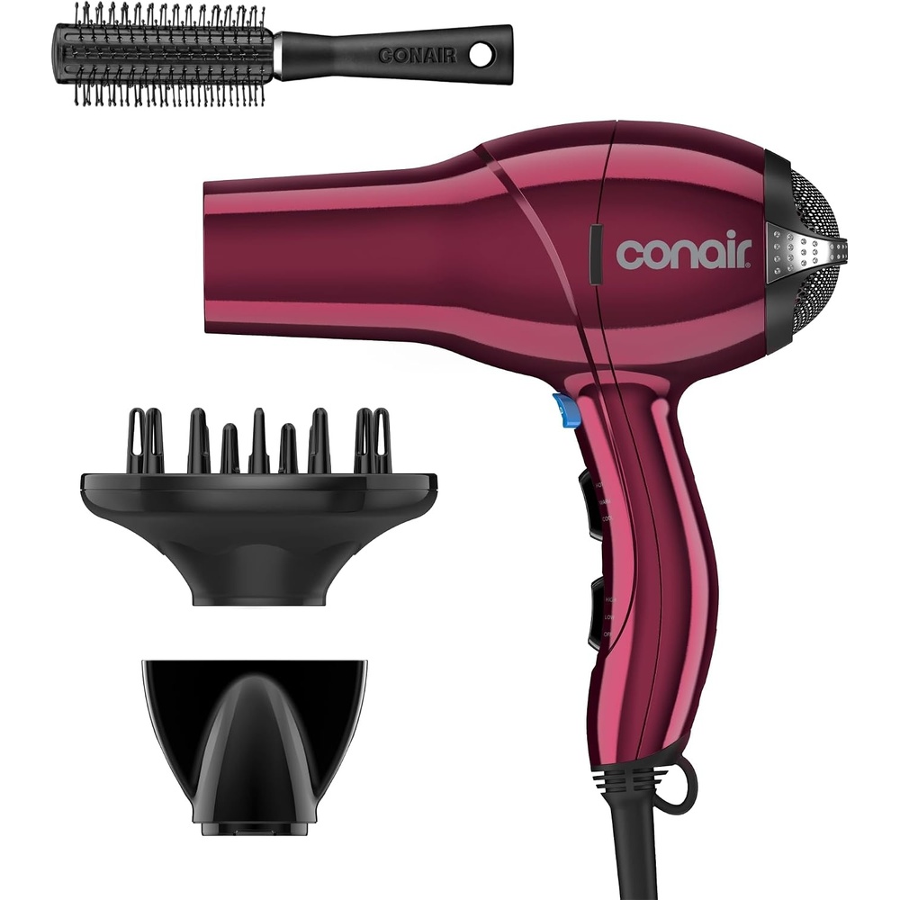 image:imageConair Salon Hair Dryer 1875W AC Motor for All Hair Types Includes Bonus Round Brush Concentrator Diffuser Black 259AMRYBurgundy