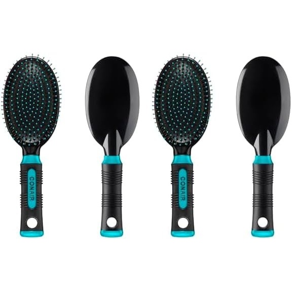image:imageConair Salon Results 3Pack Hair Brushes Detangling Hair Brush for Men and Women For All Hair Types Metal Bristles and Cushion Base BlackBlack Teal