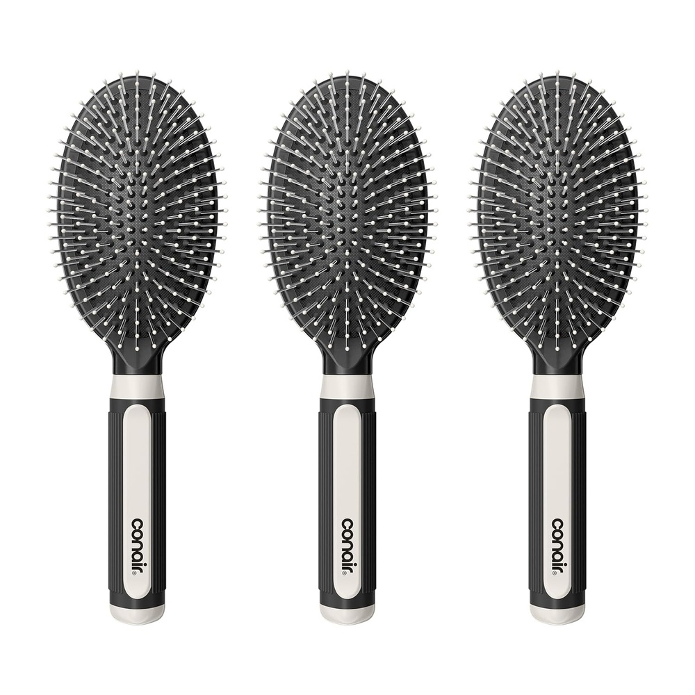 image:imageConair Salon Results 3Pack Hair Brushes Detangling Hair Brush for Men and Women For All Hair Types Metal Bristles and Cushion Base BlackBlack