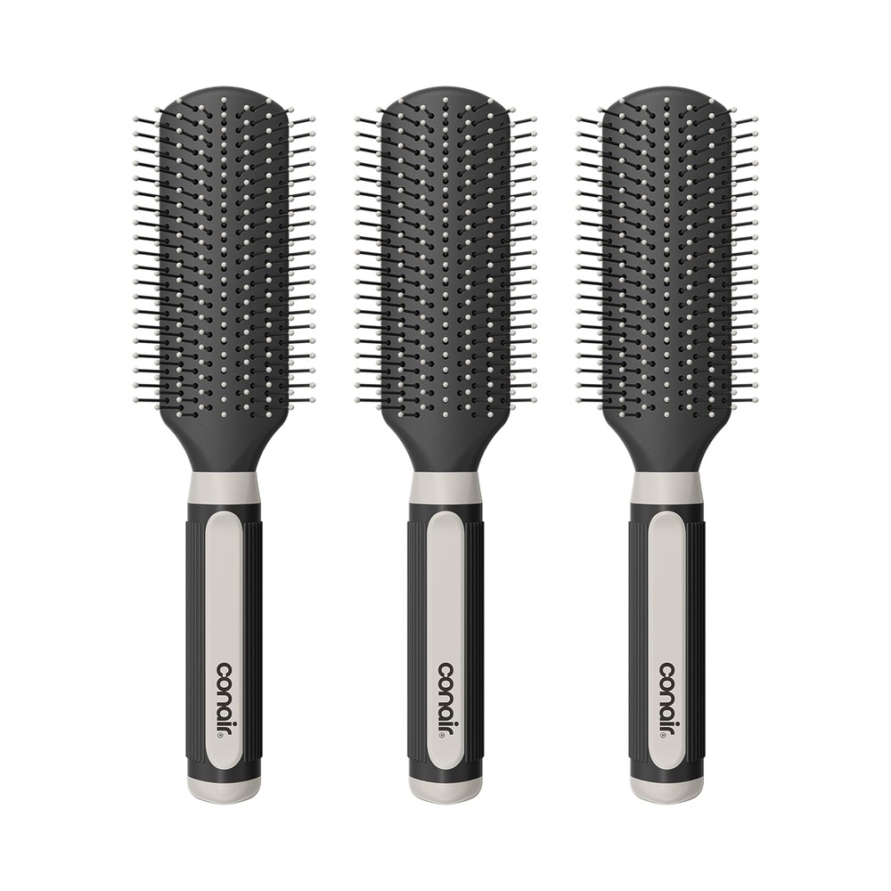 image:imageConair Salon Results Detangling Hairbrush Set 3Pack Brushes for Men and Women All Hair Types and Lengths with Nylon BristlesBlack