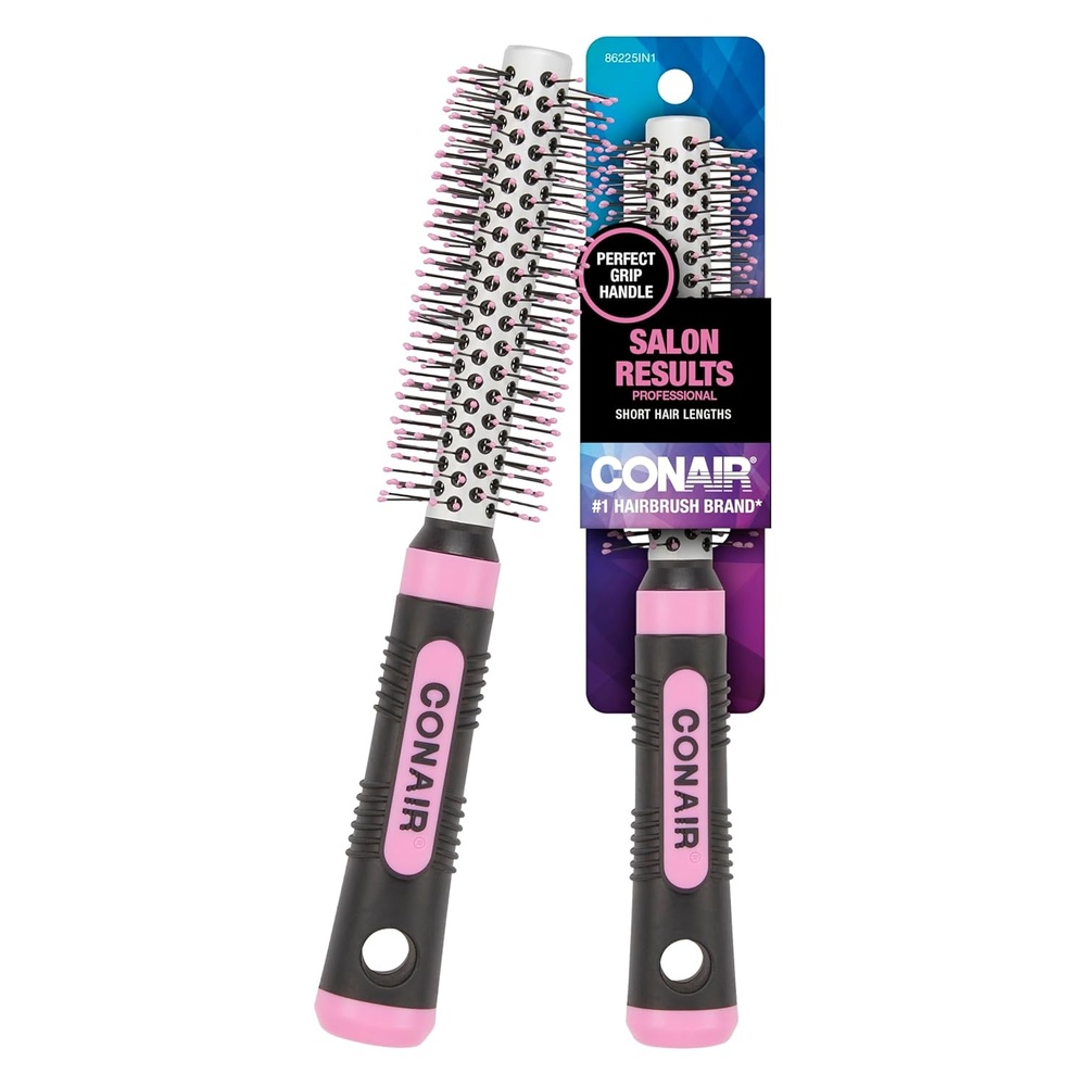 image:imageConair Salon Results Metal Round Hairbrush Hair brush for blow out blowdryer brush features metal barrel with nylon bristles Adds body and fullness suitable on all lengths PinkBlackBlush Pink
