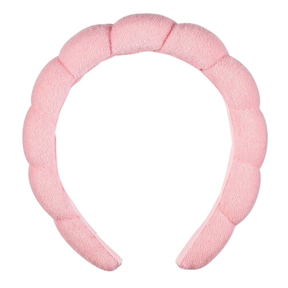 image:imageConair Spa Makeup and Face Washing Headband UltraAbsorbent Microfiber Skincare Headband Soft Terry Cloth NoPull Band Gentle on Hair and Head Bubble Design IvoryBlush Pink