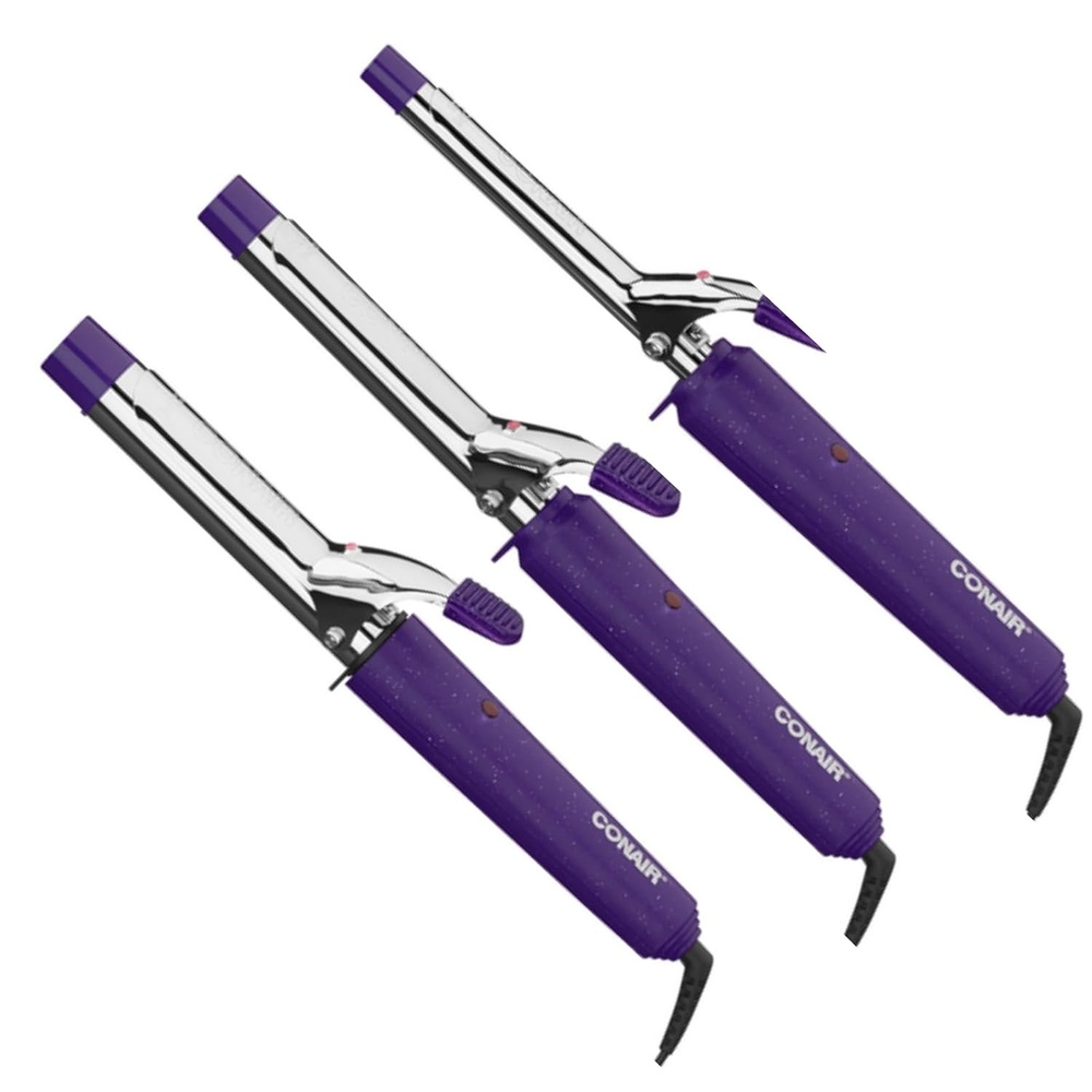image:imageConair Supreme Curling Iron Combo Set 3Pack with 12 in 34 in and 1 in Barrels Featuring 10 Heat Settings Cool Tip Safety and TangleFree Swivel Cord for Hair Styling Purple CB433W2N