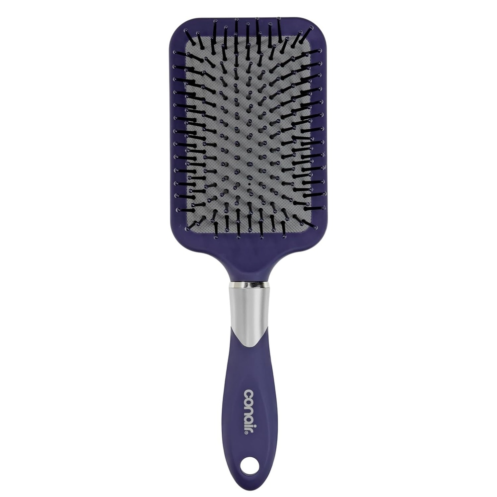 image:imageConair Velvet Touch Paddle Cushion hair brush  Detangling hairbrush  curly or straight styles  men or women  detangler  features soft touch handle  Sky BlueAssorted Color