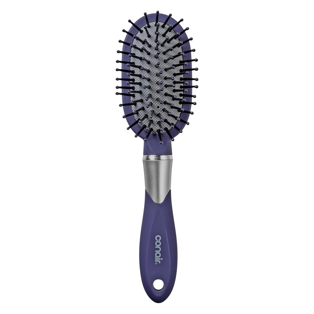 image:imageConair Velvet Touch oval cushion hair brush Travel Hairbrush Detangling ideal for curly or straight styles detangler brushes women or men Sage GreenBlue