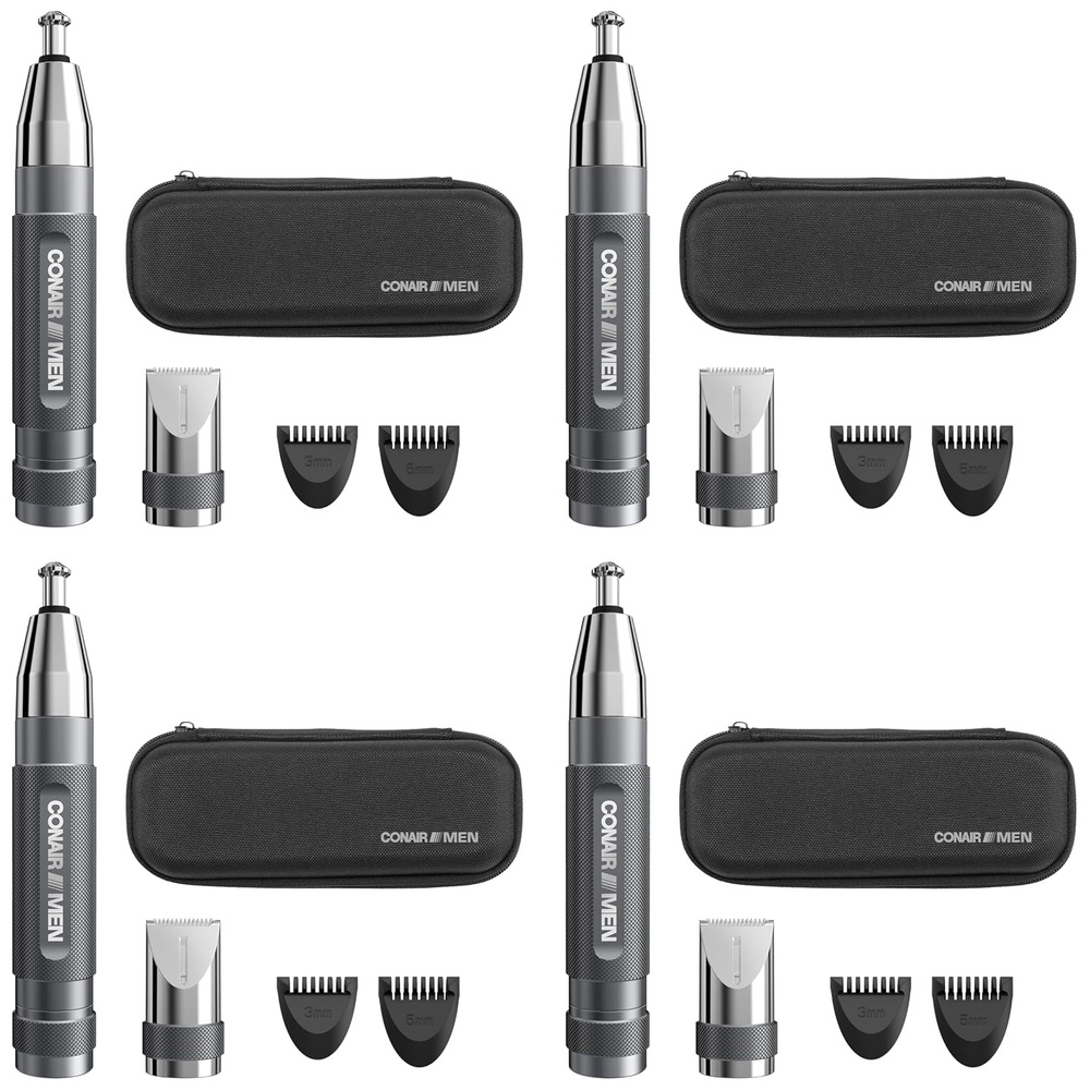 image:imageConairMAN 360 Bevel Blade Ear and Nose Trimmer Patented 360 beveled blade trims ear nose and brows with no pulling BlackSilver Model PG1000L5Mens Multi Attachment Heads Storage Case