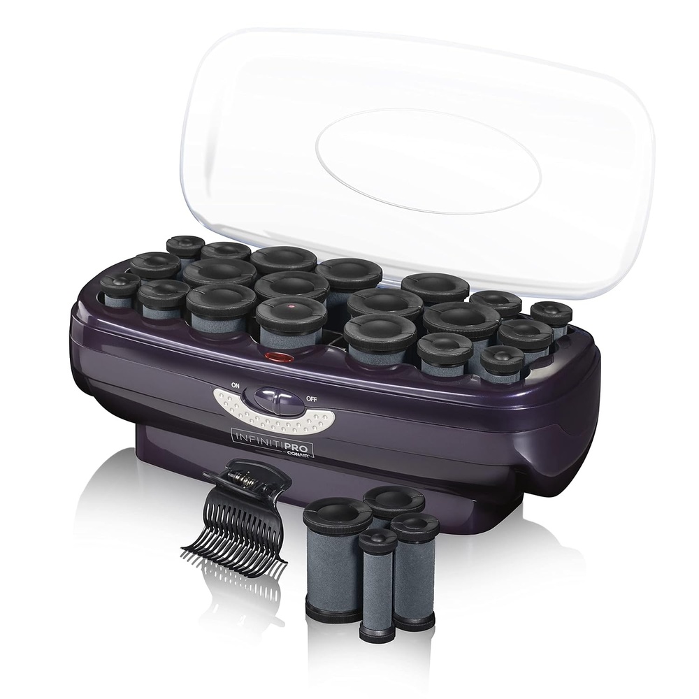 image:imageINFINITI PRO CONAIR Ceramic Flocked Hot Rollers for Women 20 Assorted Hair Curlers with Clips 85Second HeatUp For Long Medium and All Hair WhiteBlack