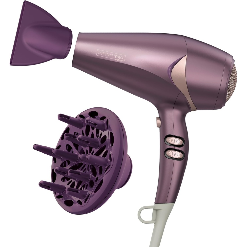 image:imageInfiniti PRO CONAIR Style amp Shine Hair Dryer with Diffuser and Concentrator 1875W Style amp Shine Blow Dryer with Tourmaline and Ionic Conditioning to Fight Frizz 3 Heat amp 2 Speed Settings PurplePurple