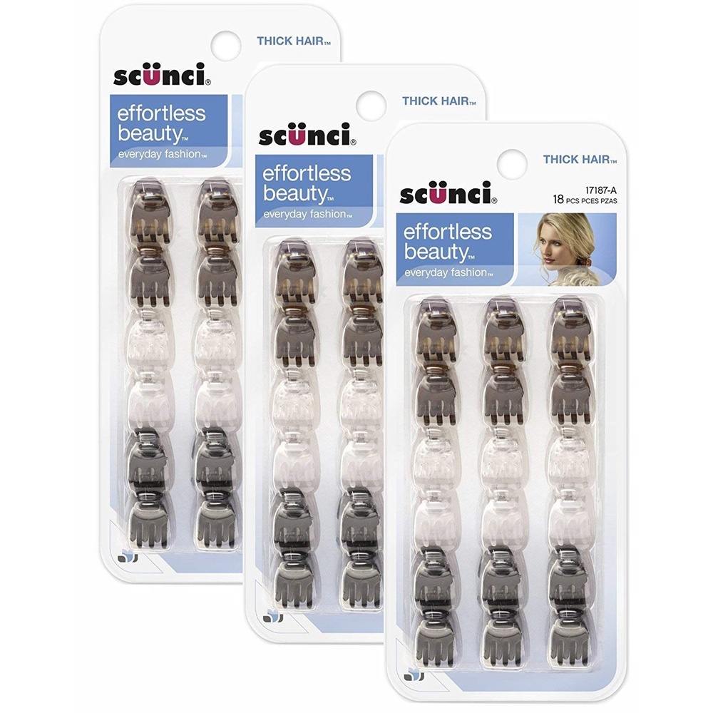 image:imageScunci Effortless Beauty Thick Hair Mini Jaw Clips 1 cm Pack of 18Scunci 1718703a048 Mini Thick Hair Jaw Clips 18 Count  Pack of 3