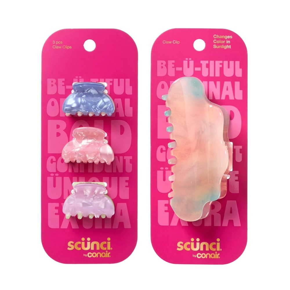 image:imageScunci by Conair Colorful Novelty Claw Clips 4PK Large ColorChanging Hair Clip amp 3 Mini TwoTone Hair Clips Fun Durable Hair Clips for Women For All Hair Types amp Daily Styling Multicolor