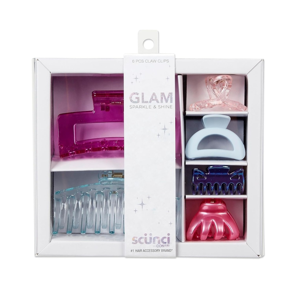 image:imageScunci by Conair Gift Set Gift Box Under 20 Includes 3 Claw Clips and 3 Scrunchies in Pink and Gold ColorsPastel Glam