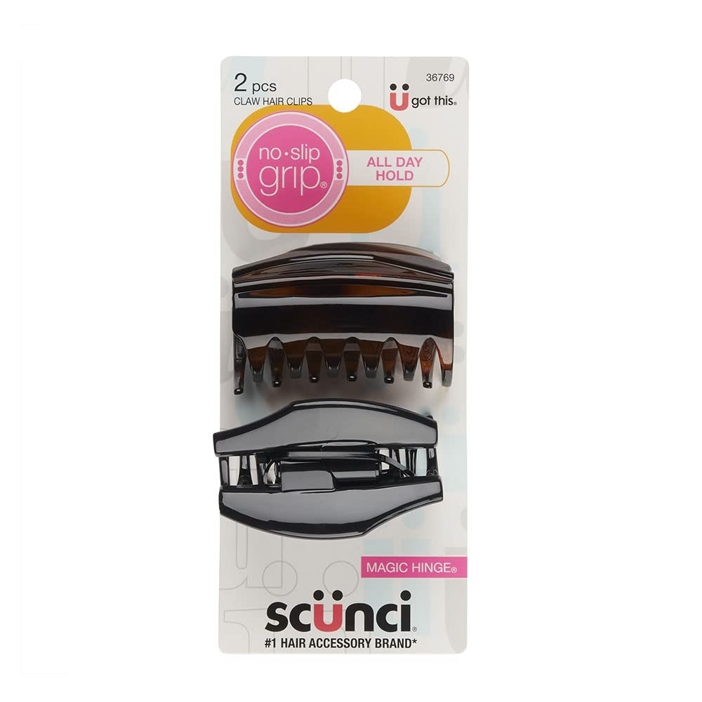 image:imageScunci by Conair NoSlip Grip All Day Hold Magic Hinge Claw Hair Clip Brown and Black Packaging May Vary Pack of 2