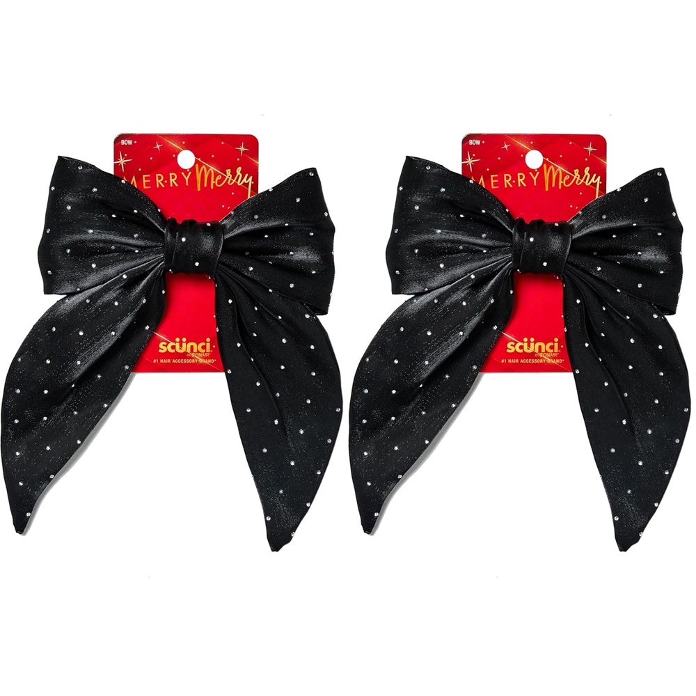 image:imageScunci by Conair Stud Bow Barrette hair bows holiday gifts for girls hair accessories for women stocking stuffers black bowNegro Black Shimmer