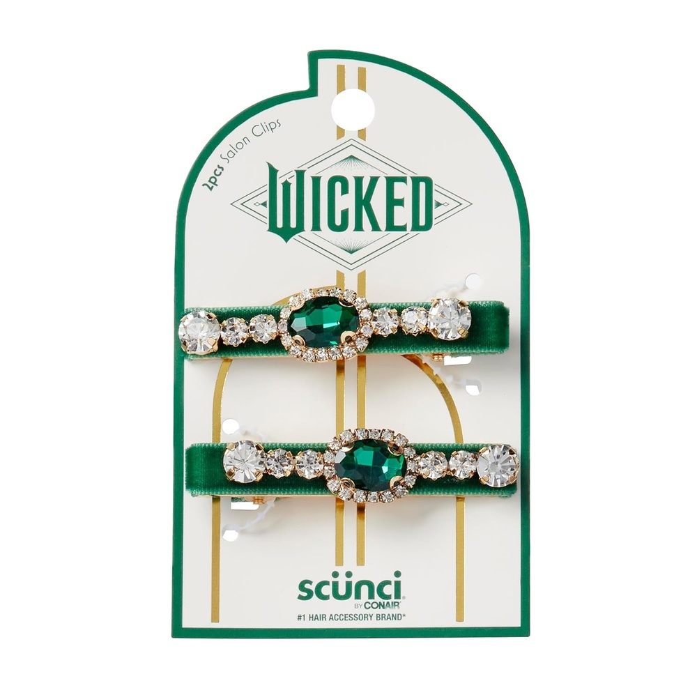 image:imageScunci by Conair Wicked Emerald City Rhinestone Salon Clips 2pk Hair Clips for Women Glamorous Luxurious Elegant Green Velvet amp Stone Design Limited EditionGreen
