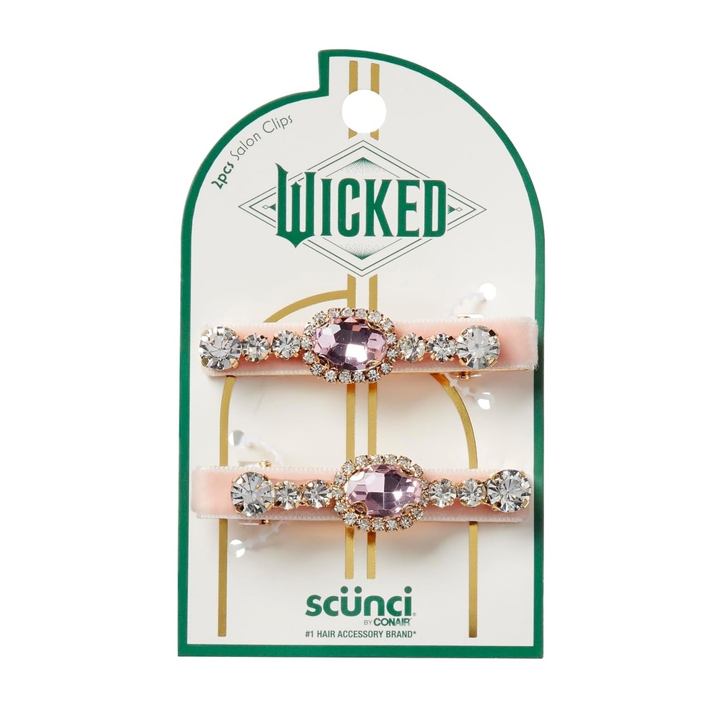 image:imageScunci by Conair Wicked Emerald City Rhinestone Salon Clips 2pk Hair Clips for Women Glamorous Luxurious Elegant Green Velvet amp Stone Design Limited EditionPink