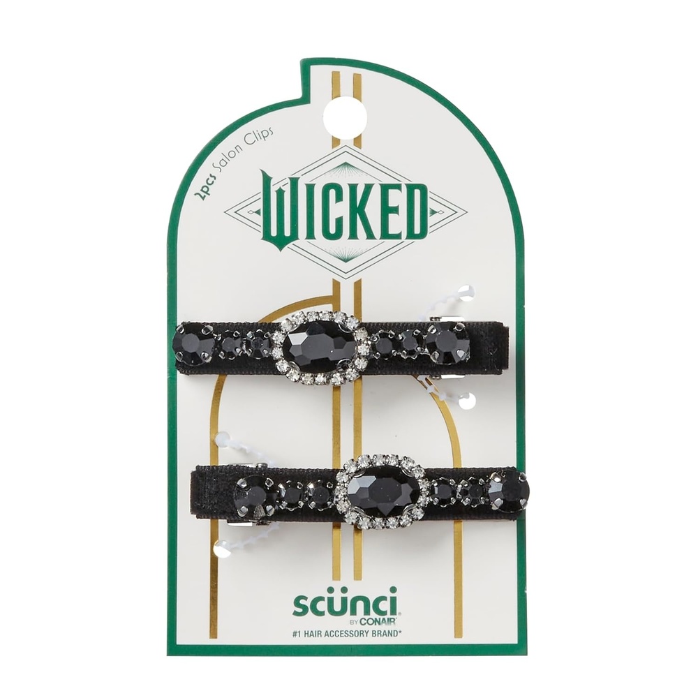 image:imageScunci by Conair Wicked Emerald City Rhinestone Salon Clips  2pk Hair Clips for Women  Glamorous Luxurious Elegant  Green Velvet amp Stone Design  Limited EditionBlack