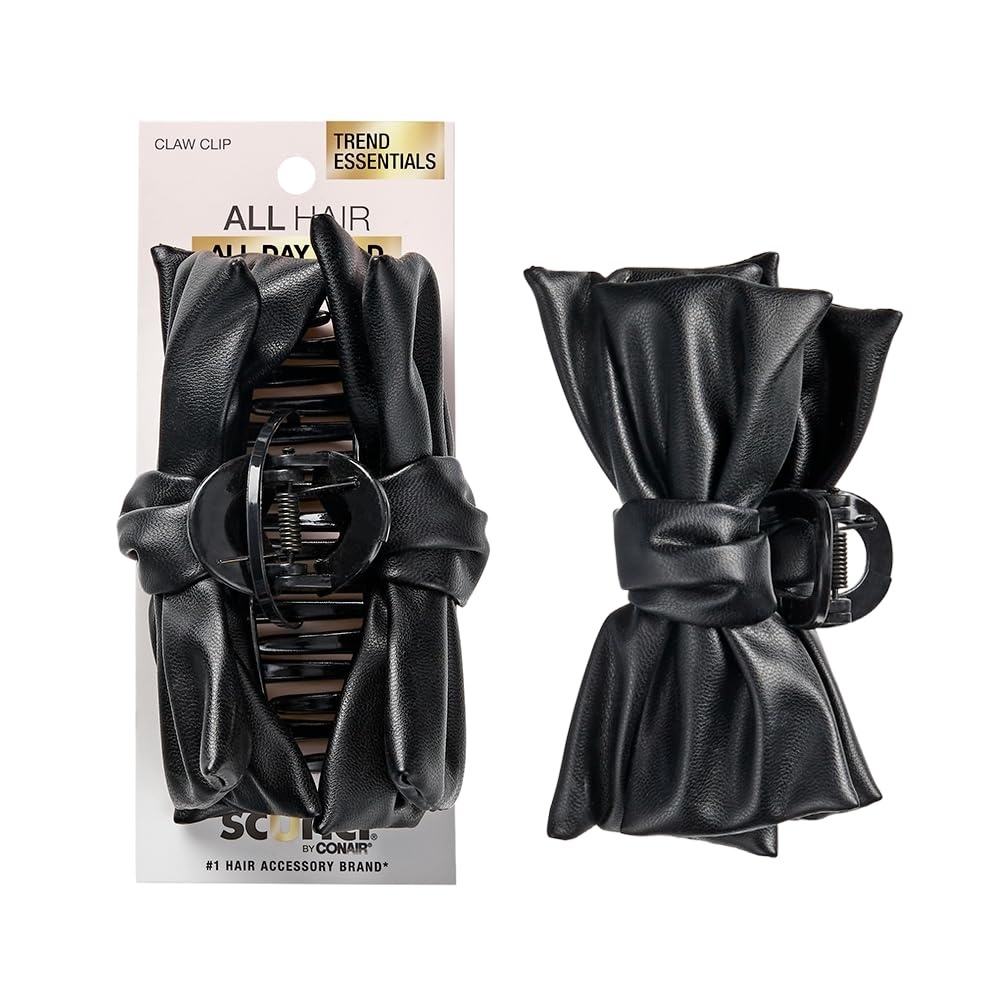 image:imageScunci by Conair faux leather bow claw clip  claw clips for thick hair  claw clip  hair accessories for women  hair accessories for girls  TanBlack