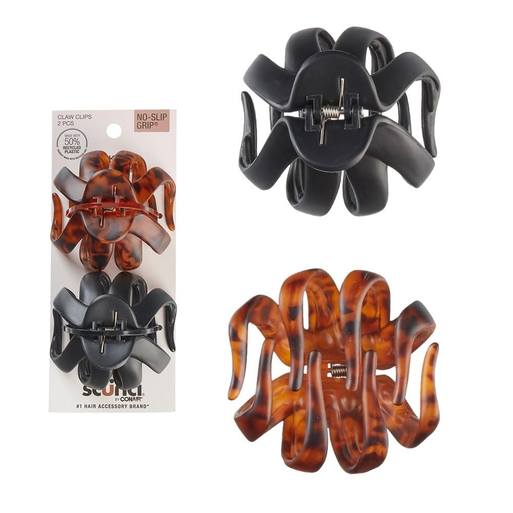 image:imageScunci by Conair jaw claw clips  hair accessories for women  claw clips for thick hair  claw clip  Black amp Tortoise 2 Count  Strong interlocking octopusstyle teeth provide secure slipfree updos Black amp Tortoise 2Count 3743301Z04815Brown  Black
