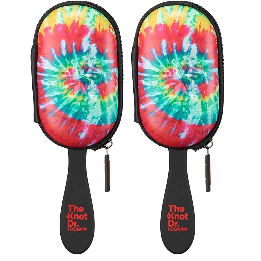 image:imageThe Knot Dr for Conair Hair Brush Wet and Dry Detangler with Storage Case Removes Knots and Tangles For All Hair Types Red TieDye