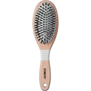 CONAIR Ceramic Wood Nylon & Boar Bristle Cushion Hair Brush, hairbrush for women, reduce frizz and add shine, natural wood handle, for all hair types