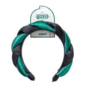 CONAIR Wicked 2 Elphaba Green Satin Twisted Spa bubble Headband – ideal for washing face and applying makeup – gifts for her – Scunci(Elphaba Twisted Green)