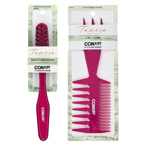 CONAIR x Tamera Mowry Collection Satin Swirl Print Hair Bonnet with bonus Curl Definition Brush – Nylon Bristle hairbrush – curl smoothing hair brush – features removable bristles – tie hair cap(Pink 3-in-1 comb)