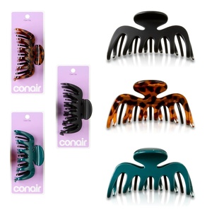 Conair 3-Pack Assorted Flexi Teeth Claw Clips, Hair Clips for Women, Inner Teeth Flex for Tighter Hold, Claw Clips for Women, Ideal for All Hair Types, Tortoise Pattern, Teal, and Black