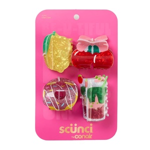 Conair 4PK Acrylic Food-Themed Clip Set, Hair Clips for Women, Colorful Claw Clips, Fun Hair Clips for All Hair Types, Fun Assorted Designs