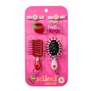 Conair 6PK Novelty Sweet-Themed Brush and Accessory Set, Hair Clips for Women, Claw Clips, Mini Hairbrushes with Fun Charms, Ideal for All Hair Types, Assorted